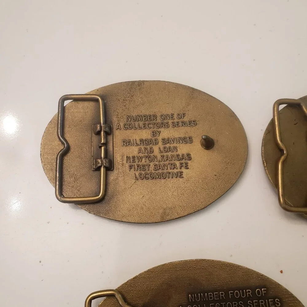 Railroad Savings and Loan Belt Buckle Complete Set 7 Newton Kansas Santa Fe‎